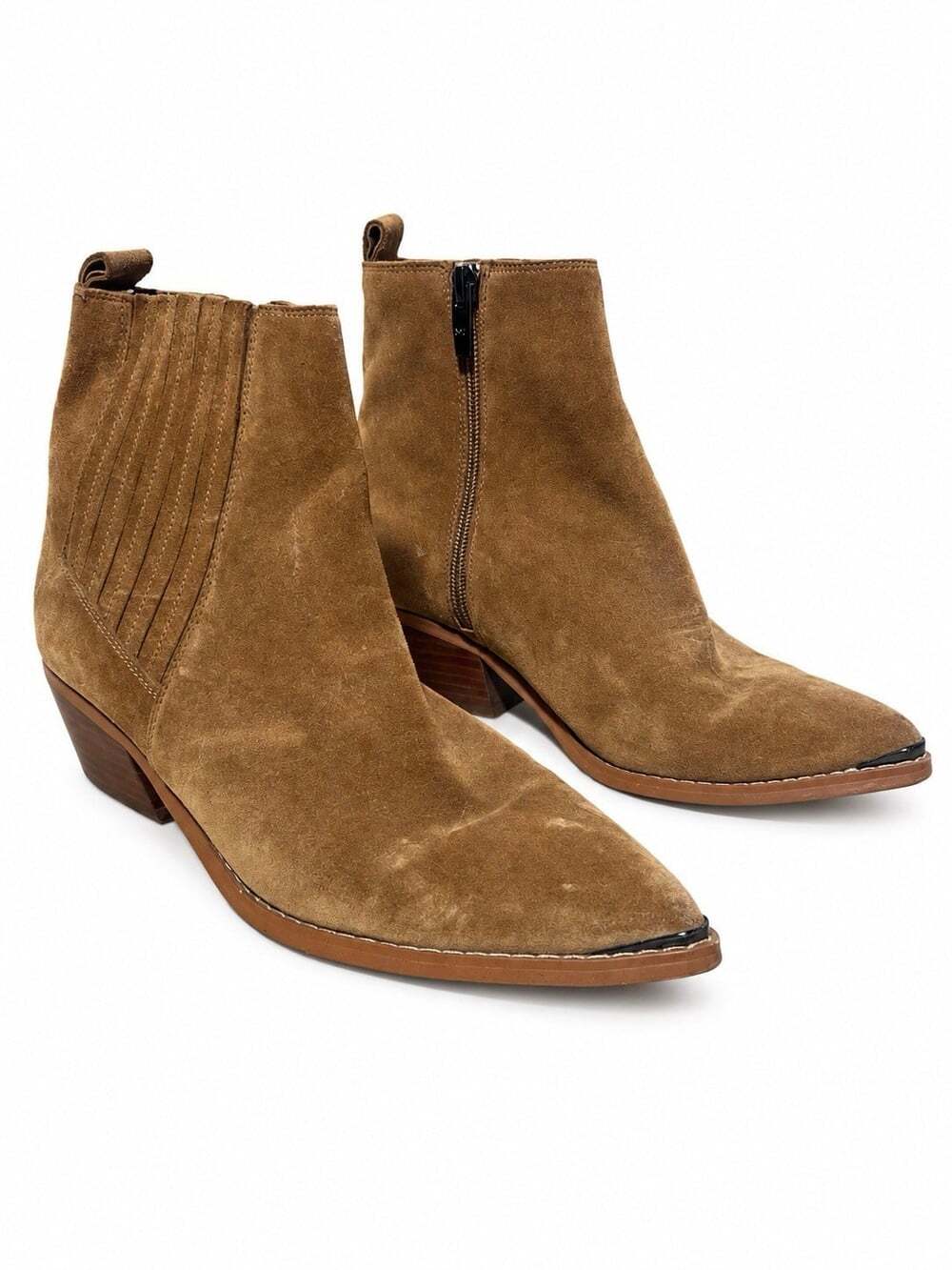 Marc Fisher Tan Womens Ankle Boots 7.5 M Suede Pointed Metal Toe Western Booties
